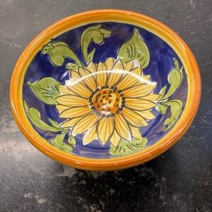 Ceramiche Casola Hand Painted Pedestal‎ Pottery Bowl/Dessert Bowl.  Sunflowers